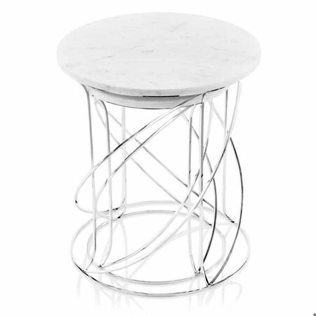 HOMEROOTS 18.25 x 18.25 x 20.5 in. Buffed Giro Nested White Marble Table - Set of 2 354675